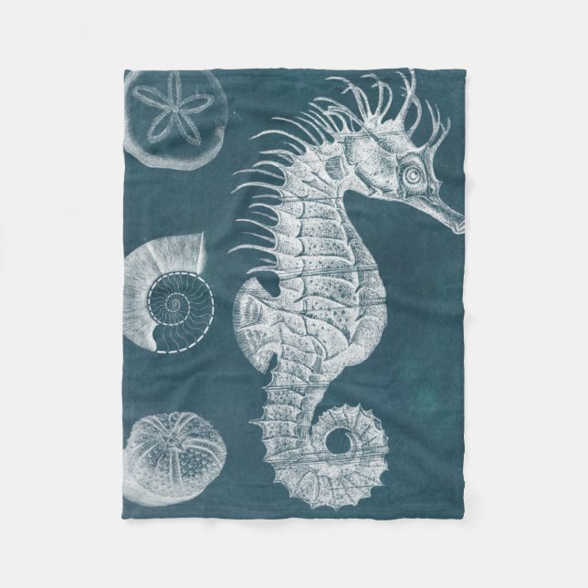 Azure Seahorse Study I Fleece Blanket (Front)