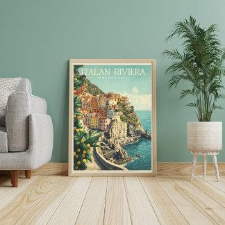Azure Shores of Amalfi – Vintage Italian Seaside  Poster