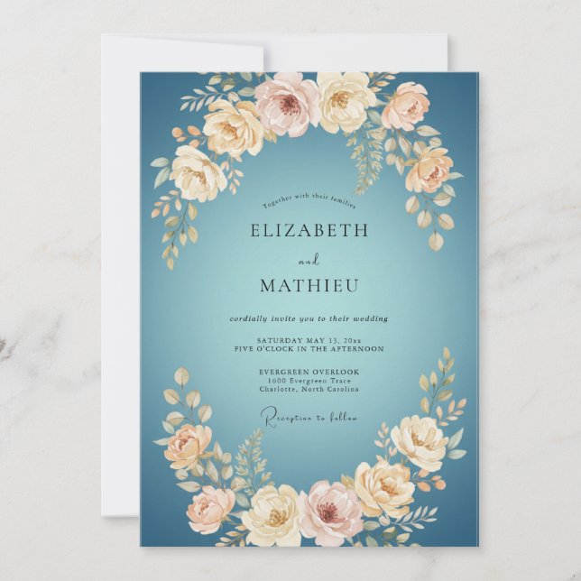 Azure Soft Cream Peony Wedding Invitation (Front)