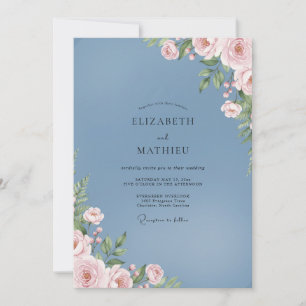 Azure Soft Pink Foliage Eucalyptus Wedding Invitation
