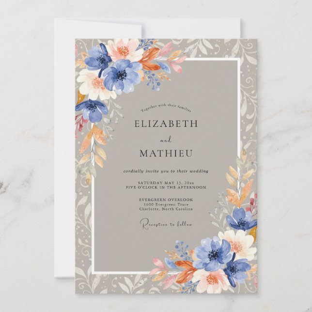 Azure Soft Terracotta Painted Wedding Invitation (Front)