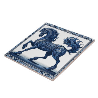 Azure Stallion: Botanical Grace Tile