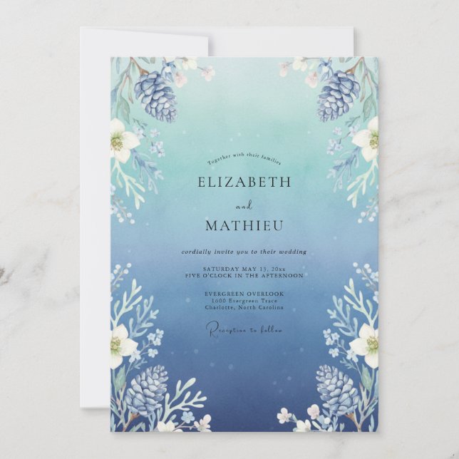 Azure Steel Foliage Eucalyptus Wedding Invitation (Front)