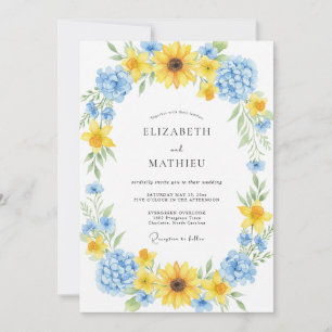 Azure Sunflower Wreath Wedding Invitation