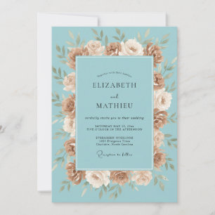 Azure Taupe Ranunculus Eucalyptus Wedding Invitation