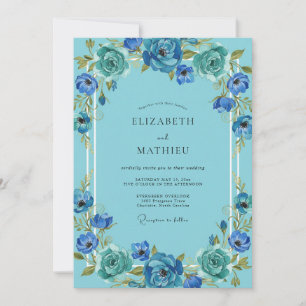 Azure Teal Bloom Wedding Invitation