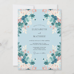 Azure Teal Leafy Wedding Invitation