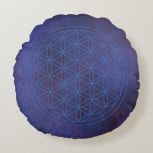 Azure Tranquillity Flower of Life Round Cushion