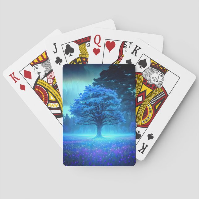 Azure Tree Bathed in Charming Moonlit Playing Cards (Back)