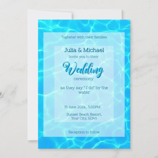  Azure Turquoise Bleu Water Reflection Minimalism Invitation (Front)