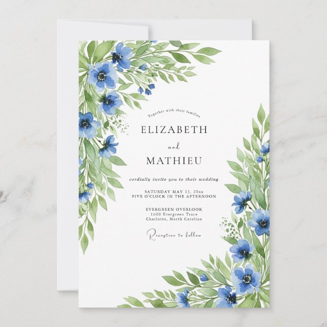 Azure Vibrant Floral Wedding Invitation (Front)