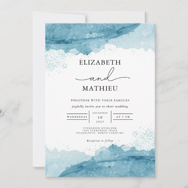 Azure Wash Botanical Wedding Invitation (Front)