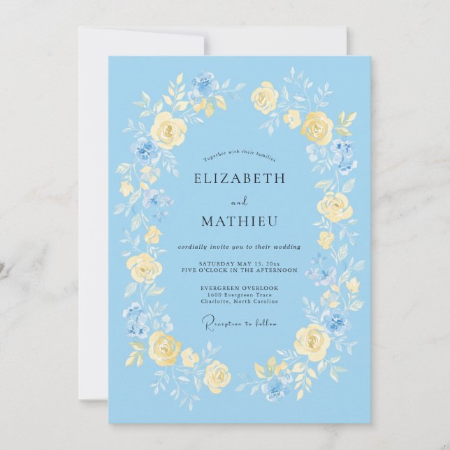 Azure Whimsical Rose Wedding Invitation (Front)
