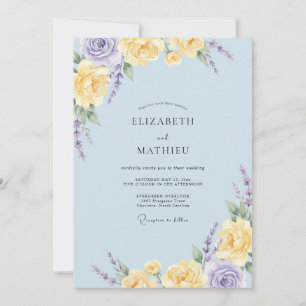 Azure Yellow Lilac Petal Wedding Invitation