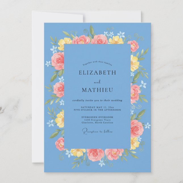 Azure Yellow Rose Wedding Invitation (Front)