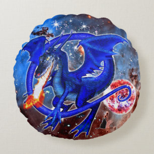 Azurite Cosmic Dragon Round Cushion