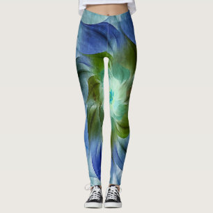 Azurite Malachite Flaming Fractal Flower Leggings