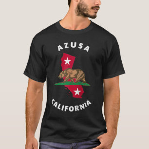 Azusa California CA Flag and Bear Badge Souvenir R T-Shirt