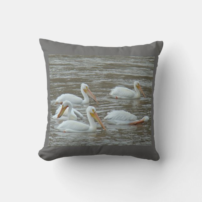 B16 White Pelicans on Muddy River Cushion (Front)