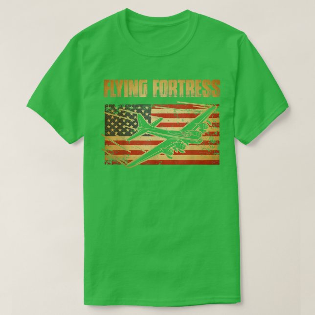B17 Flying Fortress American Flag Patriot  T-Shirt (Design Front)