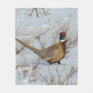 B22 Ring-necked Pheasant in Snow Fleece Blanket