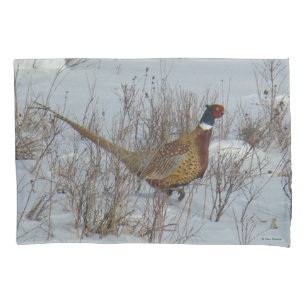 B23 Ring-necked Pheasant in Snow Pillowcase