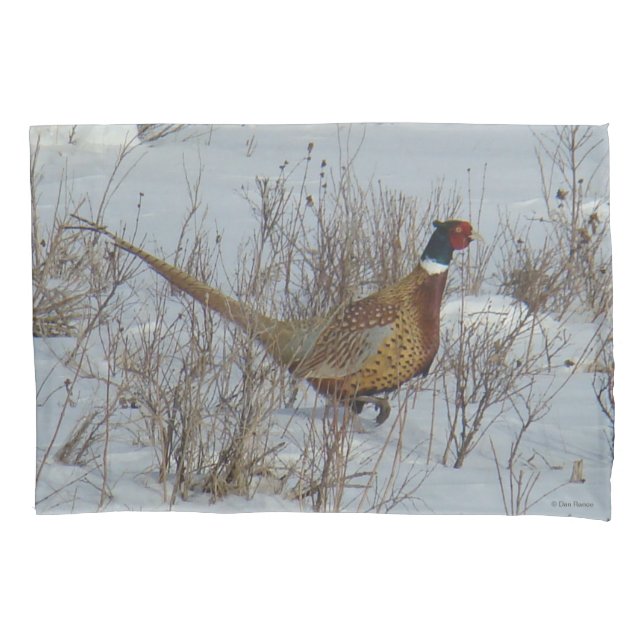 B23 Ring-necked Pheasant in Snow Pillowcase (Front)