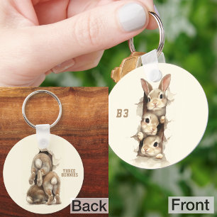 B3 Three Bunnies 3D Illusion  Key Ring