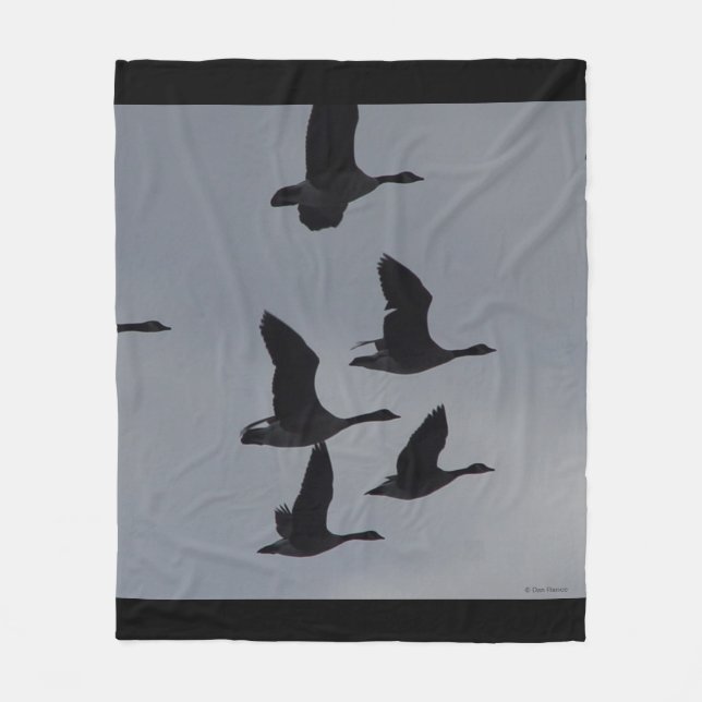 B46 Canadian Geese in Flight Silhouette Fleece Blanket (Front)