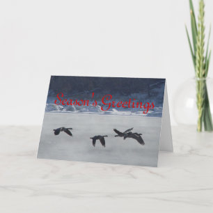 B48 Canadian Geese Over Frozen River Holiday Card
