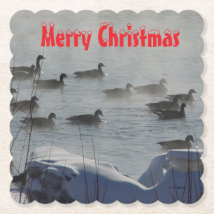 B49a Canada Geese on Foggy Frozen River Coaster
