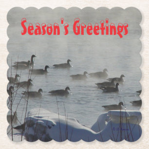 B49b Canada Geese on Foggy Frozen River Coaster