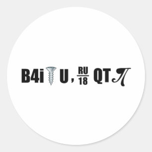 B4i screw U RU over 18 QT pi Classic Round Sticker