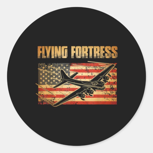 B-17 Flying Fortress American Flag Patriot Classic Round Sticker (Front)