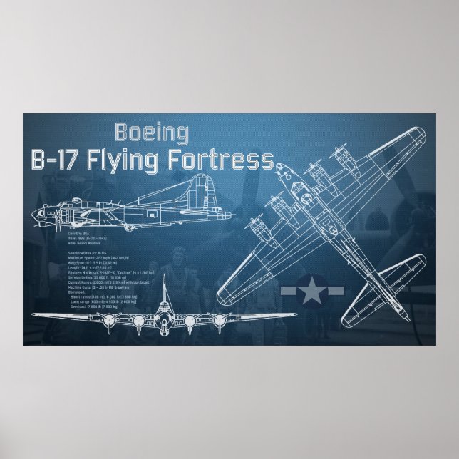 B-17 Flying Fortress Blueprint Poster (Front)