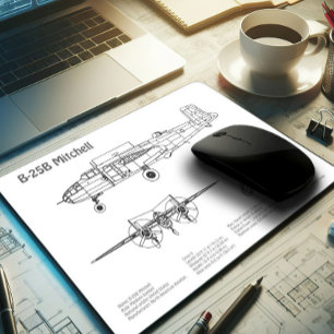 B-25B Mitchell Doolittle - Aeroplane Blueprint BD Mouse Pad