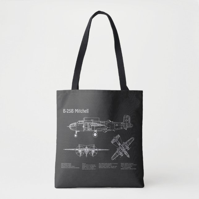 B-25B Mitchell Doolittle - Aeroplane Blueprint PD Tote Bag (Front)