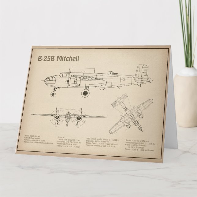 B-25B Mitchell Doolittle - Aeroplane Blueprint SD Thank You Card (Front)