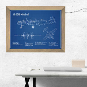 B-25B Mitchell Doolittle - Airplane Blueprint AD Photo Print