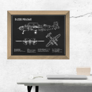 B-25B Mitchell Doolittle - Airplane Blueprint PD Photo Print