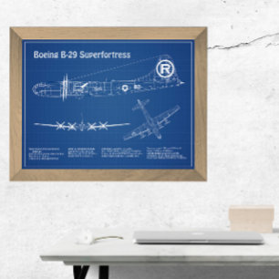 B-29 Superfortress - Aeroplane Blueprint Plans AD Photo Print