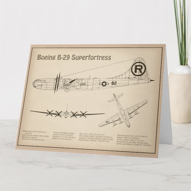 B-29 Superfortress - Aeroplane Blueprint Plans SD Thank You Card (Front)
