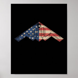 B-2 Bomber Stealth Aircraft Schematic American Fla Poster