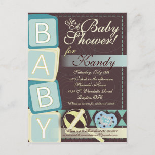 B-A-B-Y Baby Boy Shower Invitation Postcard