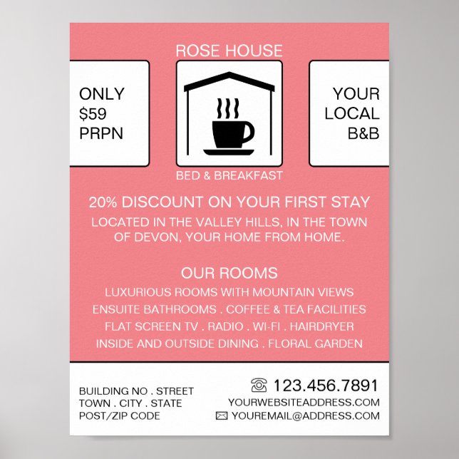 B&B Logo, Bed & Breakfast Accommodation Advert Poster (Front)