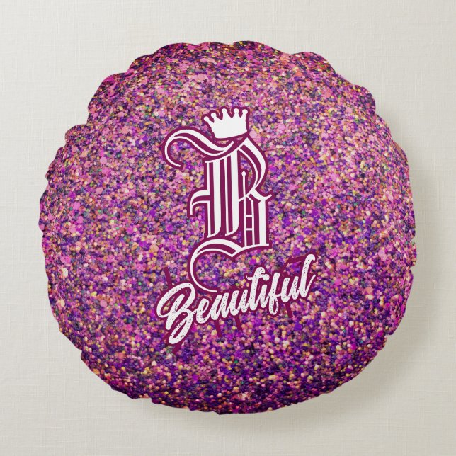 B Beautiful Pink Round Pillow (Front)