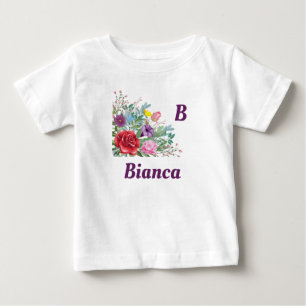 B Bianca Personalize Letter Name, Rose Flowers Baby T-Shirt