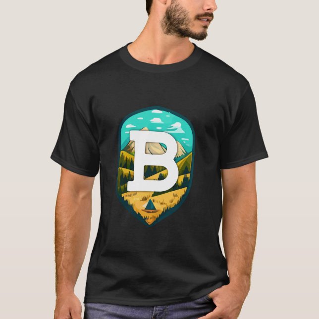B Big Letter Mountain Camping Long Sleeve T Shirt (Front)