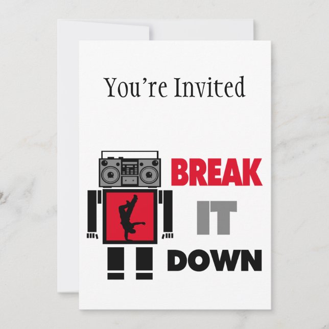 B Boy Boombox Robot Break It Down Invitation (Front)