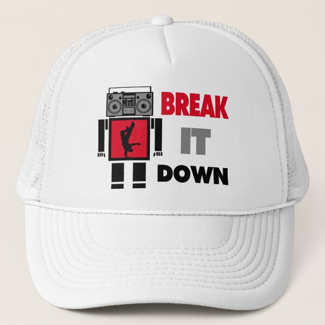 B Boy Boombox Robot Break It Down Trucker Hat (Front)